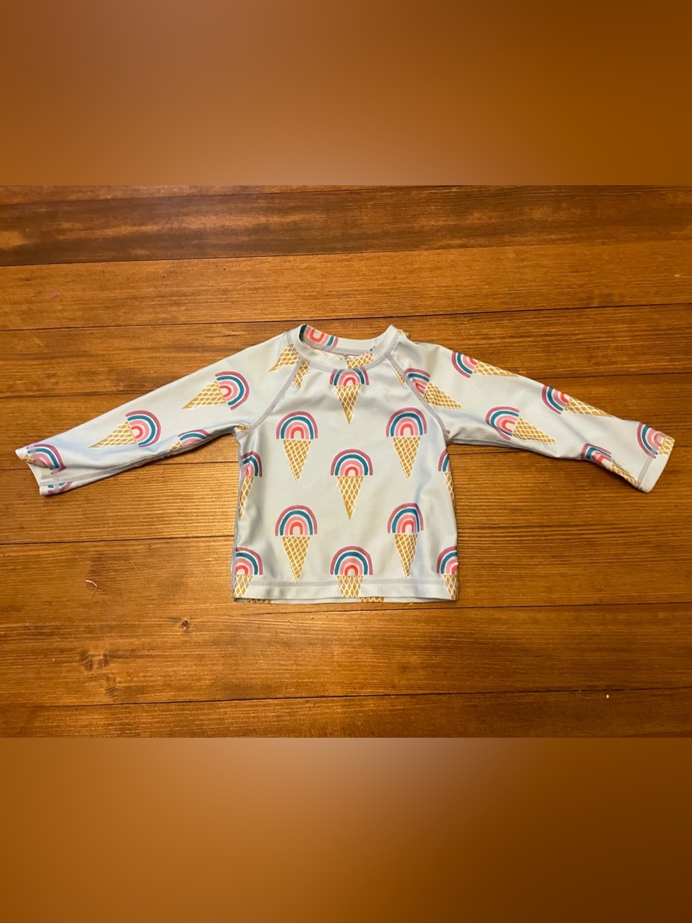 Tea Collection Long Sleeve Light Blue Rainbow Icecream Cone Print Rashguard